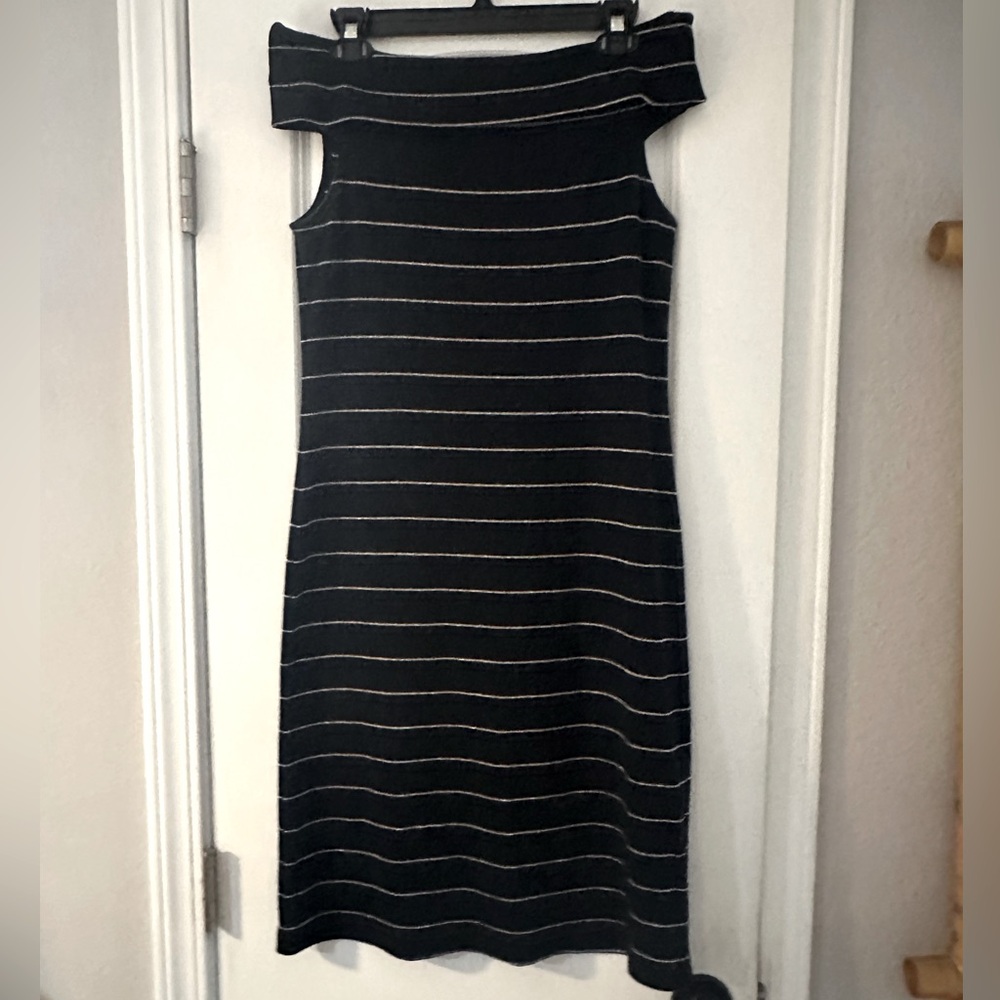 Lauren Ralph Lauren black w silver stripes dress